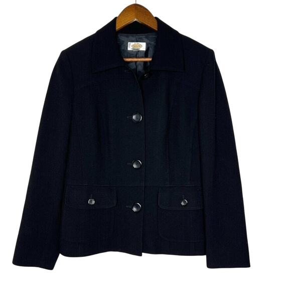 Talbots Women's Black Wool Blend Button Front Jacket 10 Classic Career Style - Picture 1 of 9